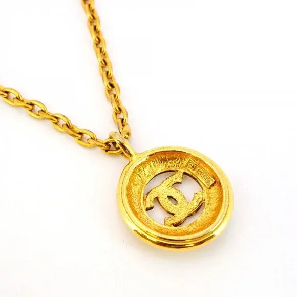 CHANEL Authentic Gold Logo Necklace